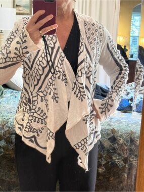 Cream Embroidered Johnny Was as BIYA Open-Front Waterfall Cardigan